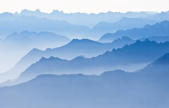 Picture landscape, mountains, fog, hills