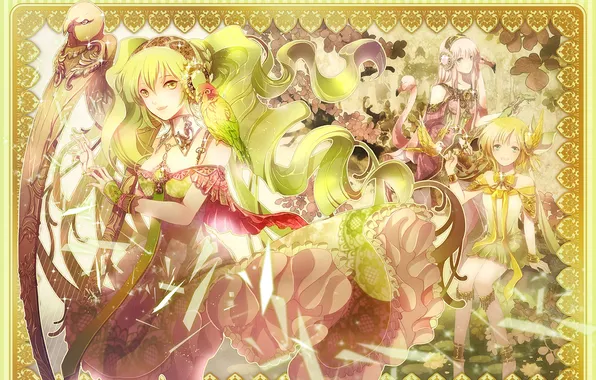 Picture girls, harp, parrot, Vocaloid