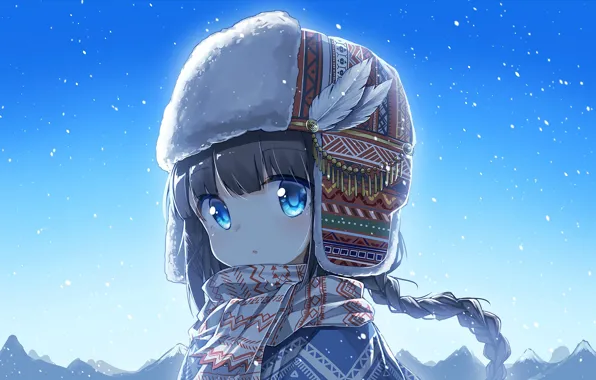 Picture hat, scarf, girl, baby