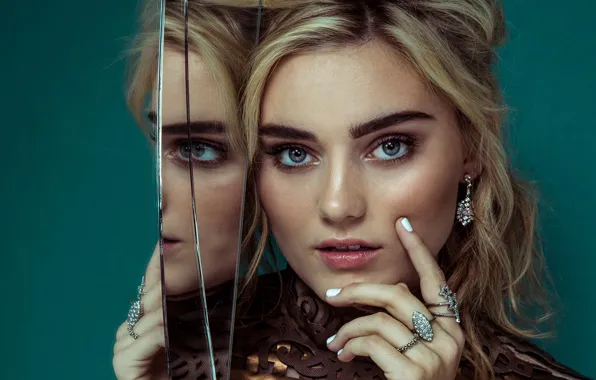 Girl, decoration, face, ring, makeup, actress, mirror, Meg Donnelly