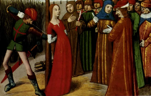 Picture Miniature, Jeanne tied to a pole, XV century