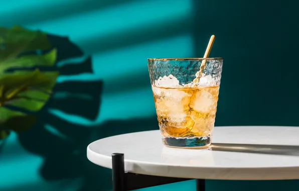 Glass, leaves, light, glass, table, cocktail, shadows, tube