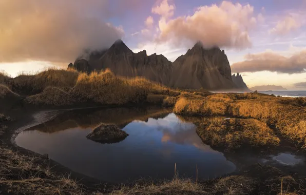 Mountains, morning, Iceland, Iceland, Stokksnes