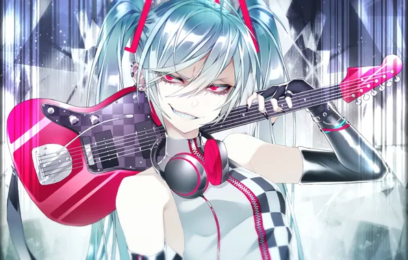 Girl, Guitar, Art, Hatsune Miku, Vocaloid, Vocaloid, Hatsune Miku