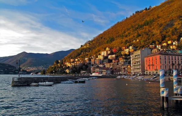 Sea, the sky, water, mountains, home, pier, Italy, promenade