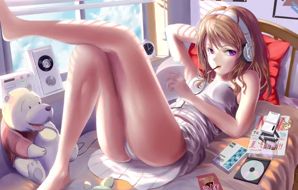 Girl, in the room, listening to music