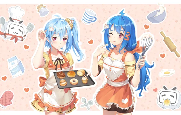 Girl, anime, sweets, cupcakes