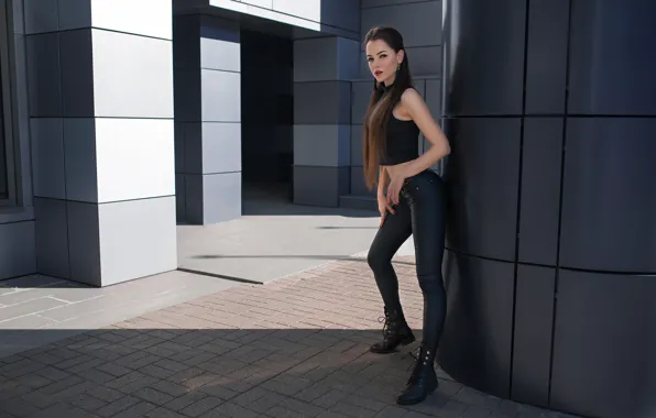 Look, the sun, sexy, pose, the building, makeup, shoes, figure