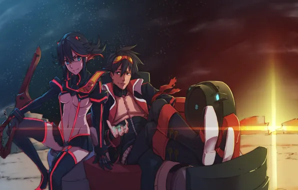 Girl, guy, crossover, Tengen Toppa Gerren Gurren Lagann, Kill La Kill, Smash slash