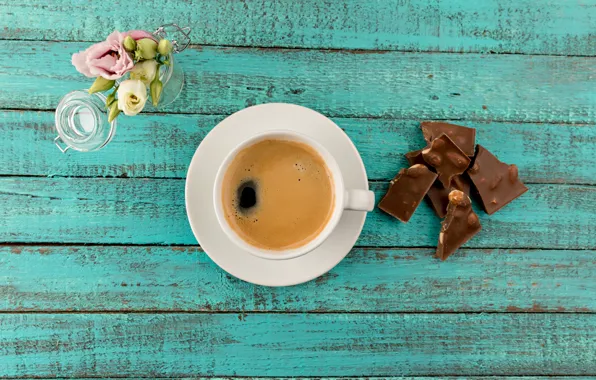 Flowers, chocolate, Coffee