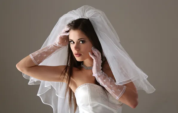Picture face, dress, gloves, the bride, veil, Little Caprice, Little Caprice