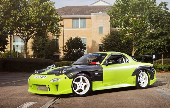 Green, tuning, profile, Mazda, green, Mazda, RX7, Drift Car