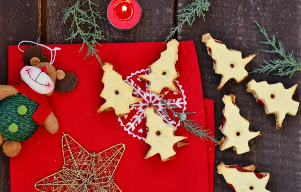 Picture decoration, holiday, star, food, candle, cookies, Christmas, New year