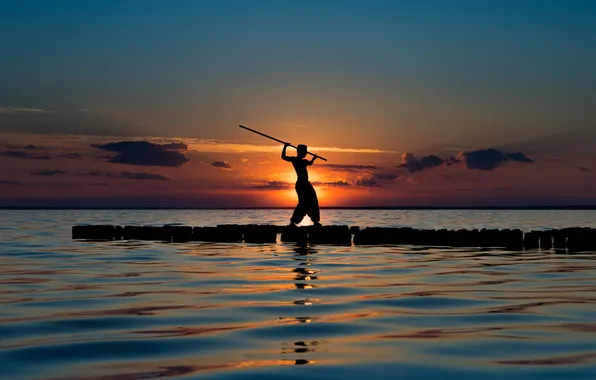 The sky, clouds, sunset, fighter, Victor Vodolazki, Lake Elton