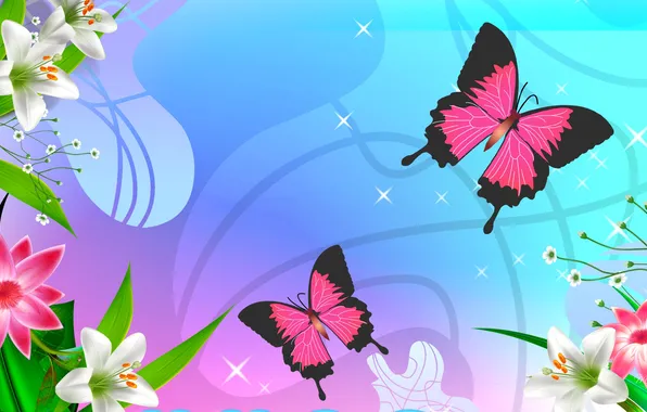 Flowers, nature, butterfly, vector, moth