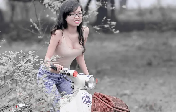 Picture girl, Asian, a scooter
