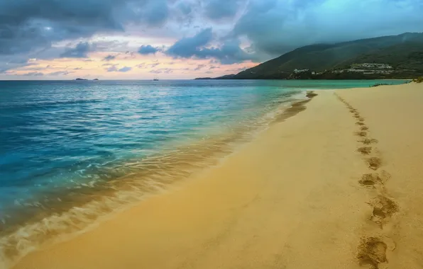 Sand, sea, the sky, landscape, traces