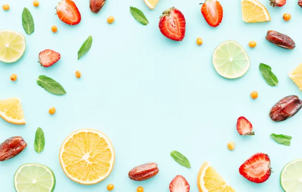 Picture berries, orange, strawberry, citrus, slices