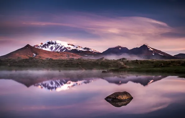 Picture mountains, lake, the evening, Iceland