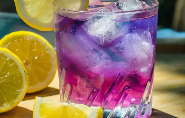 Ice, lemon, cocktail, drink