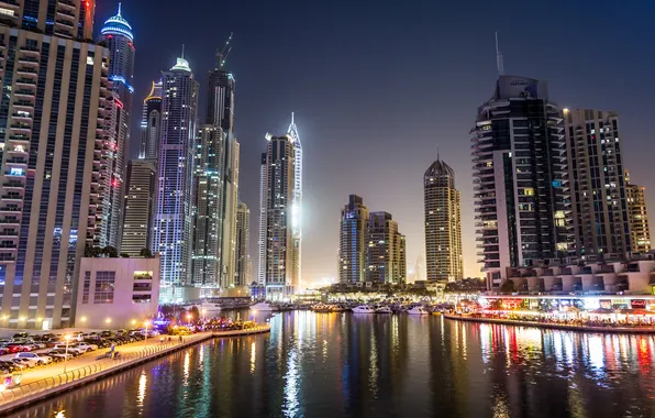 Night, the city, river, photo, home, skyscrapers, Dubai, United Arab Emirates