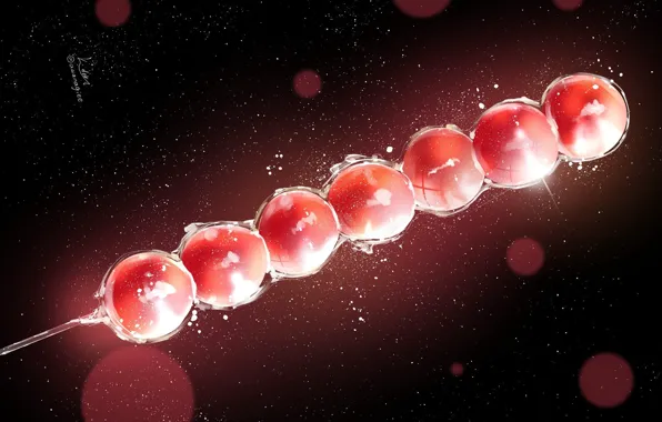 Drops, lights, kebab, red berries, syrup, Dango