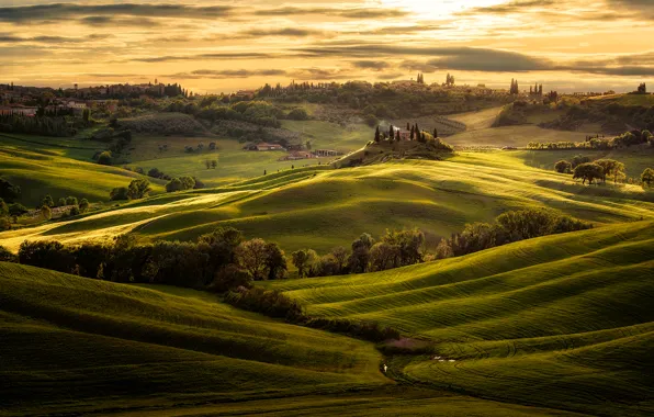 The sky, clouds, light, field, Italy, Tuscany