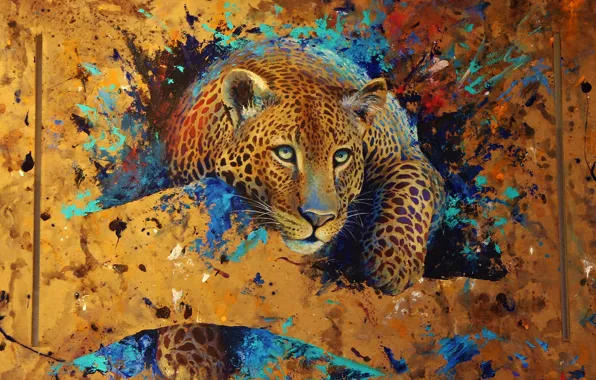 Picture abstraction, paint, figure, predator, art, leopard