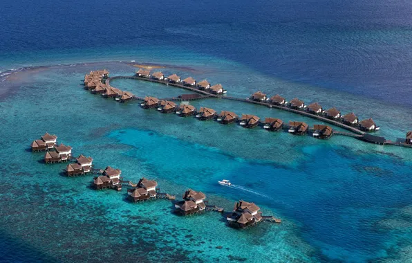 The ocean, top, The Maldives, resort, Maldives, overview at Jumeirah Vittaveli, Water Villas