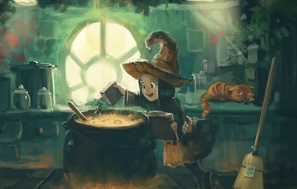 Cat, David Revoy, hat, cat, comics, witch, witch, broom