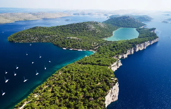 Sea, Islands, Croatia, Adriatica, Jadran, archipelago, view from the height, Kornati