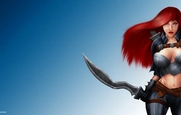 Picture girl, background, daggers, League of Legends, Katarina