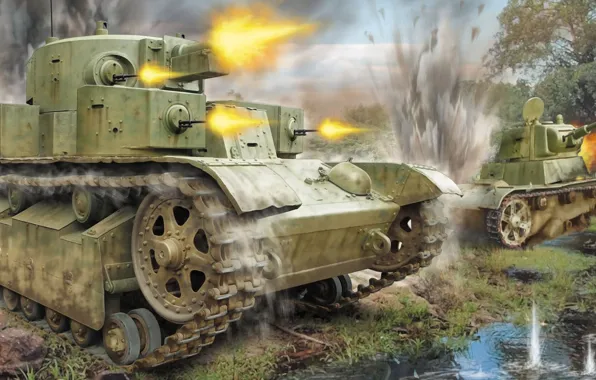 Wallpaper T-28, Soviet tanks, T-26, the largest tank battle in history, The battle of Dubno