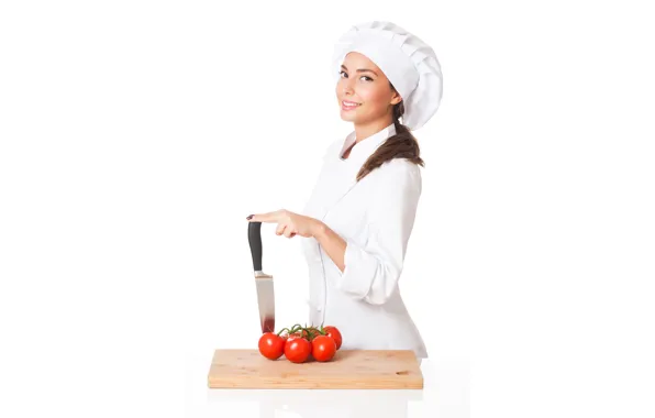 Picture girl, smile, knife, uniform, cap