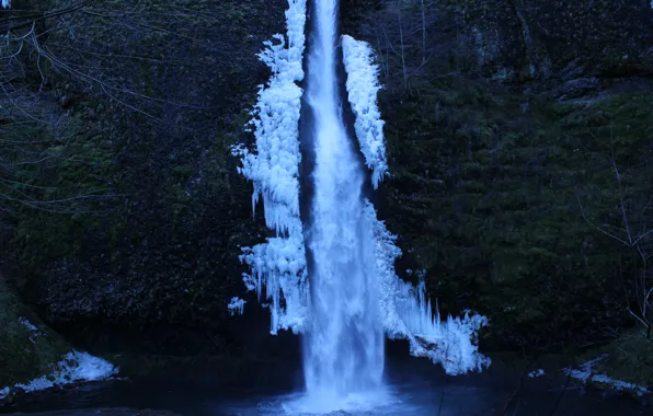 Ice, water, rocks, if, Horsetail Falls