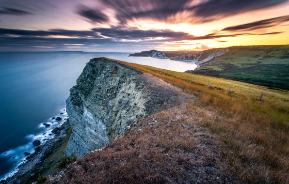 Picture long exposure, Jurassic sunset, Gad Cliff, Dorset coast