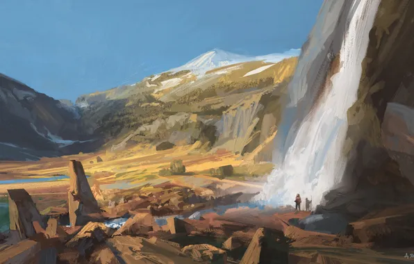 Water, people, waterfall