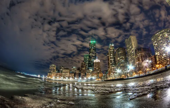 Picture night, lights, skyscrapers, Chicago, United States, Chicago, Illinois