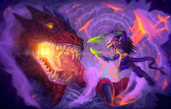 Dragon, being, swords