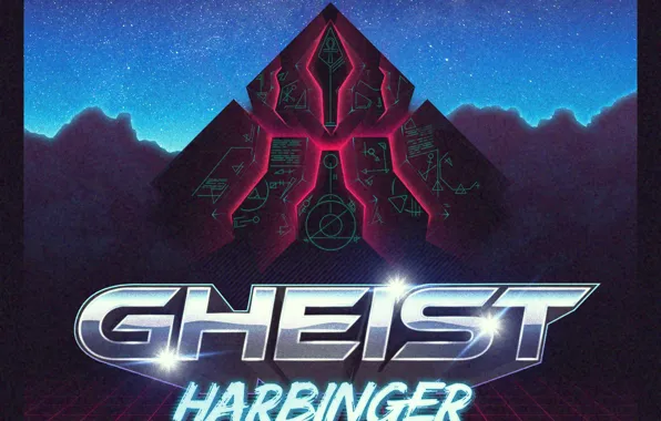 The sky, stars, signs, grille, harbinger, synth wave, gheist