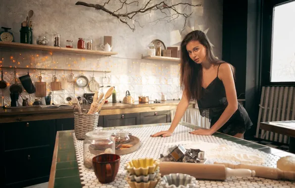 Picture Girl, kitchen, flour, Alina Sabirova, Igor Marinkin