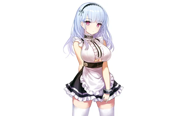Girl, sexy, cleavage, thighhighs, long hair, dress, boobs, anime