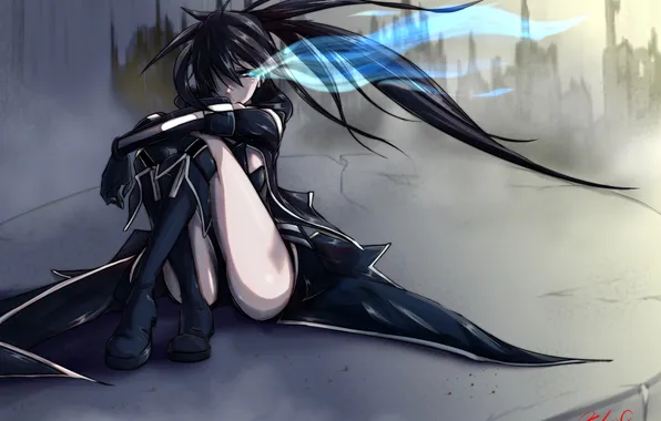 Picture look, girl, the city, magic, black rock shooter, art, depression, insane black rock shooter