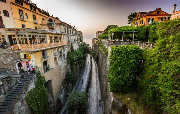 Road, sea, greens, home, Italy, the bushes, Sorrento
