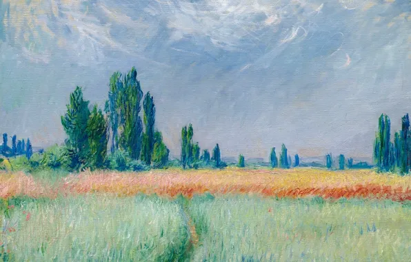 Landscape, nature, picture, Claude Monet, Wheat Field
