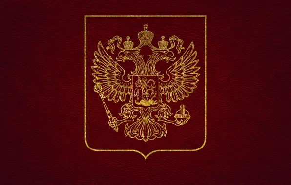Picture leather, gold, coat of arms, Russia, red, double-headed eagle, the coat of arms of Russia