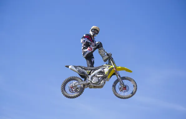 The sky, clouds, maneuver, rider, motocross, freestyle, FMX, extreme sports