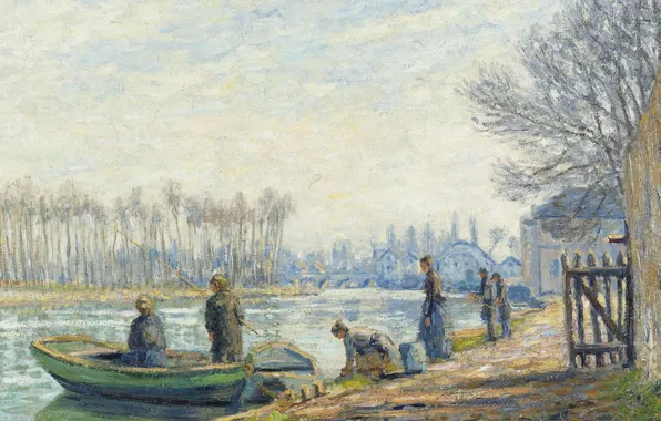 Landscape, river, people, boat, picture, Francis Picabia, Francis Picabia, Fishermen at Sea-sur-Luena