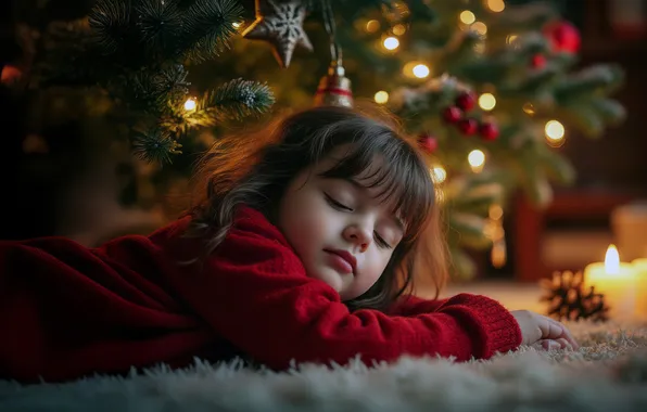 Night, room, child, sleep, Christmas, sleeping, girl, New year
