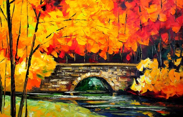 Picture autumn, leaves, trees, landscape, bridge, river, picture